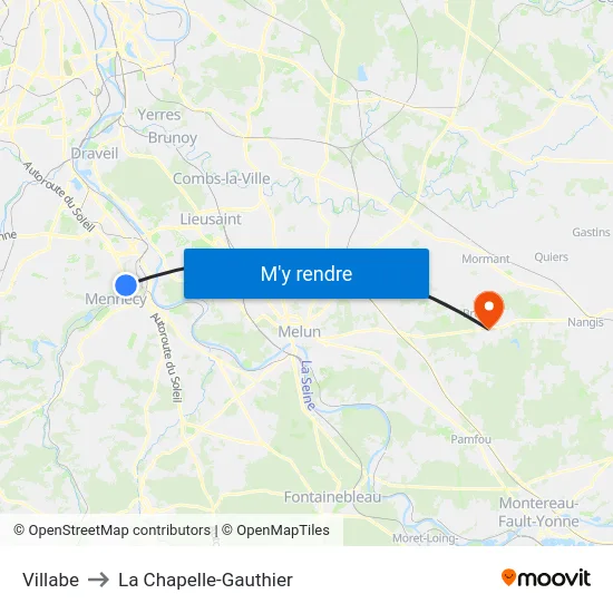Villabe to La Chapelle-Gauthier map