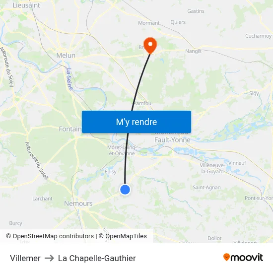 Villemer to La Chapelle-Gauthier map