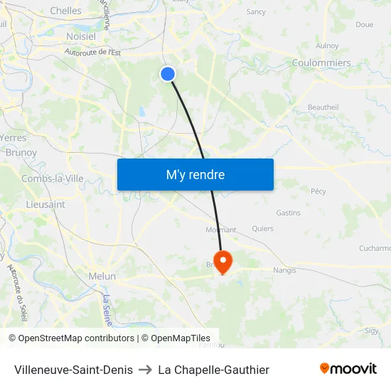 Villeneuve-Saint-Denis to La Chapelle-Gauthier map