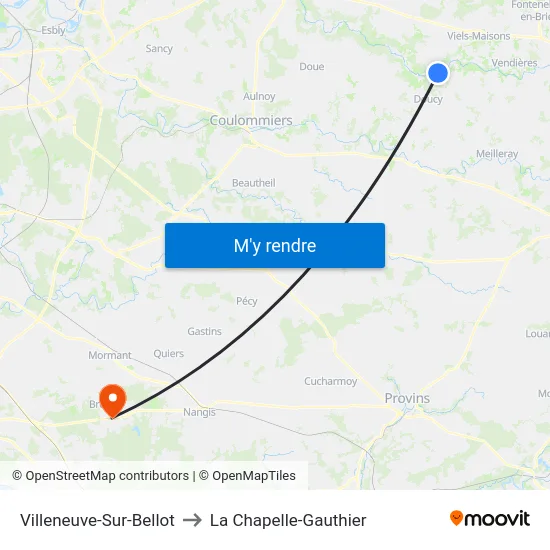 Villeneuve-Sur-Bellot to La Chapelle-Gauthier map