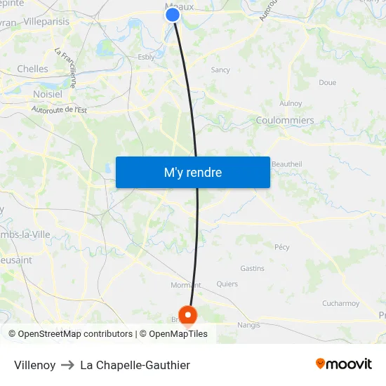 Villenoy to La Chapelle-Gauthier map