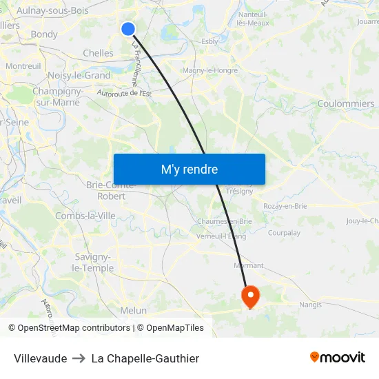 Villevaude to La Chapelle-Gauthier map