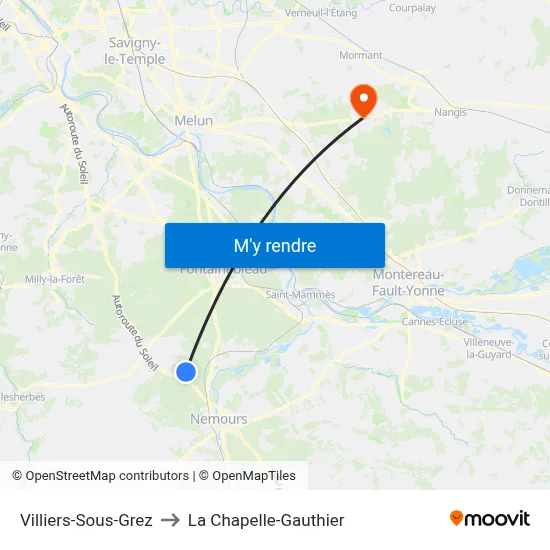 Villiers-Sous-Grez to La Chapelle-Gauthier map
