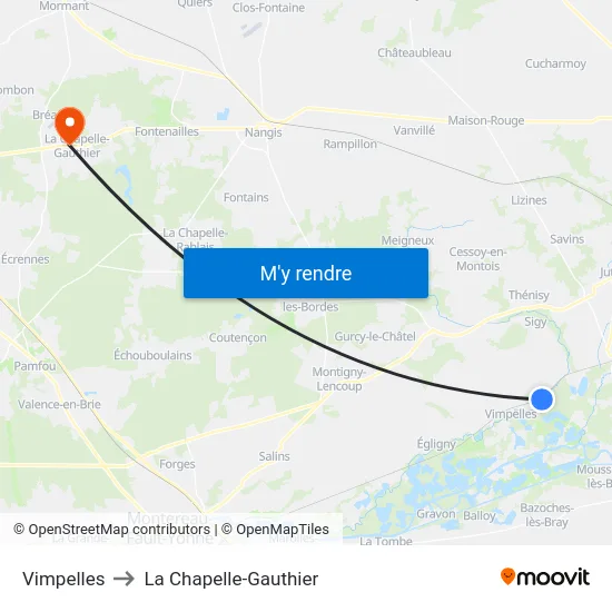 Vimpelles to La Chapelle-Gauthier map