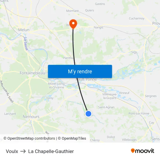 Voulx to La Chapelle-Gauthier map
