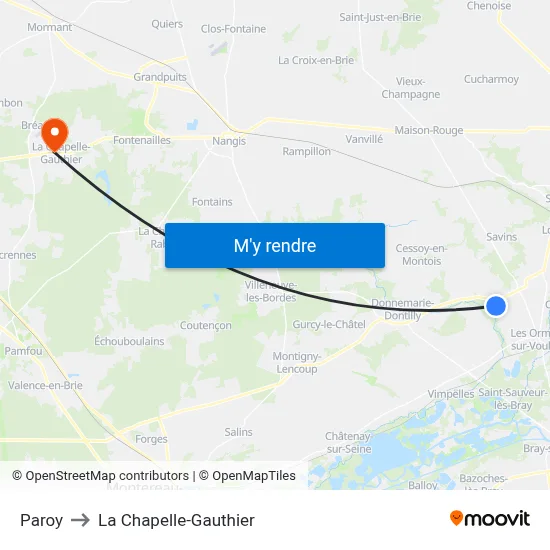 Paroy to La Chapelle-Gauthier map