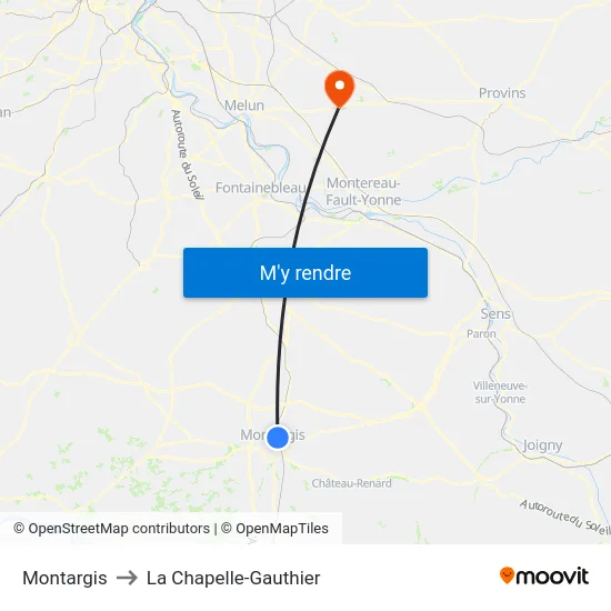 Montargis to La Chapelle-Gauthier map