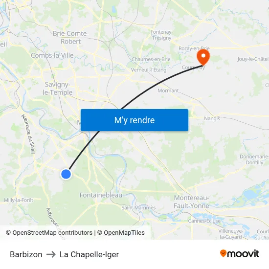 Barbizon to La Chapelle-Iger map
