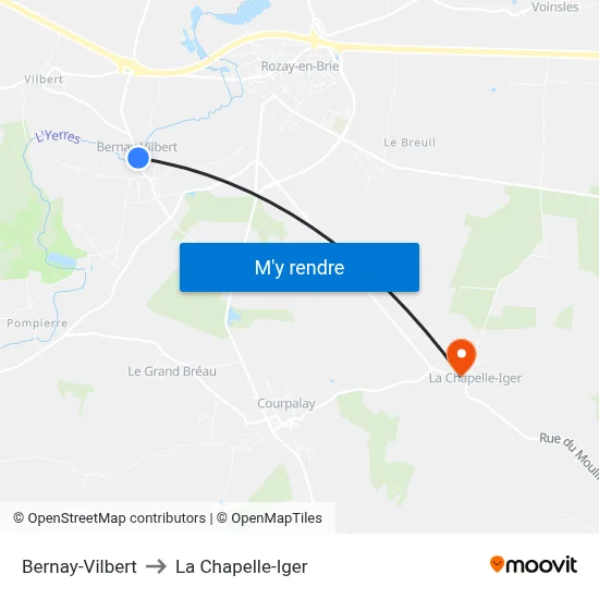 Bernay-Vilbert to La Chapelle-Iger map