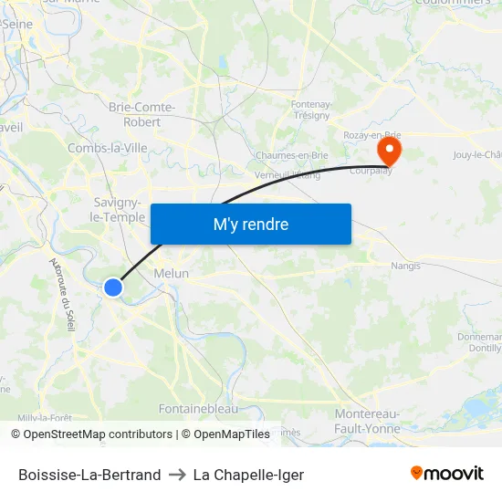 Boissise-La-Bertrand to La Chapelle-Iger map