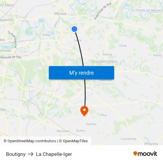 Boutigny to La Chapelle-Iger map
