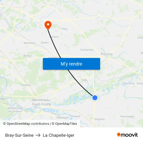 Bray-Sur-Seine to La Chapelle-Iger map