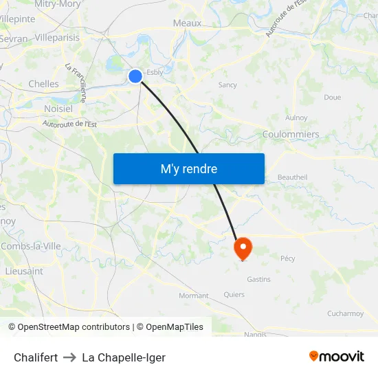 Chalifert to La Chapelle-Iger map