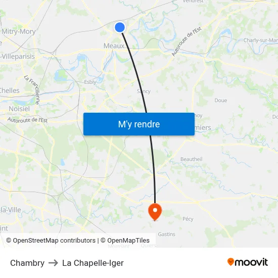 Chambry to La Chapelle-Iger map