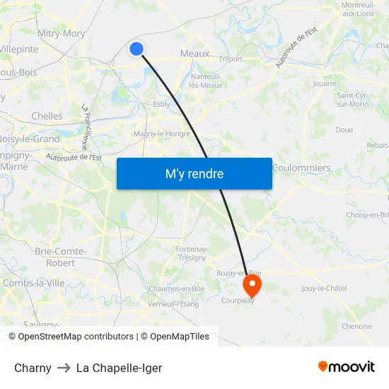 Charny to La Chapelle-Iger map