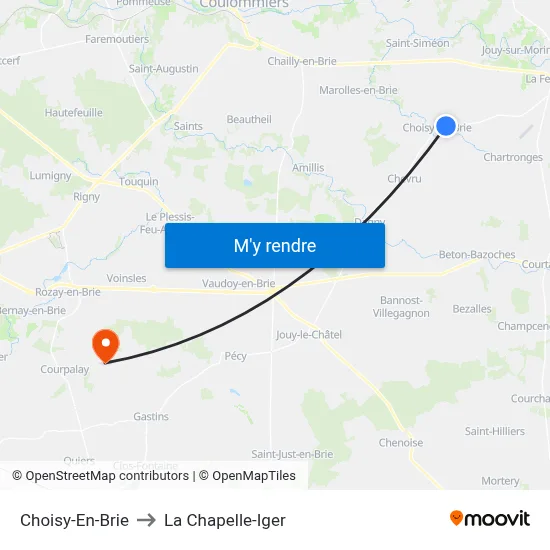 Choisy-En-Brie to La Chapelle-Iger map