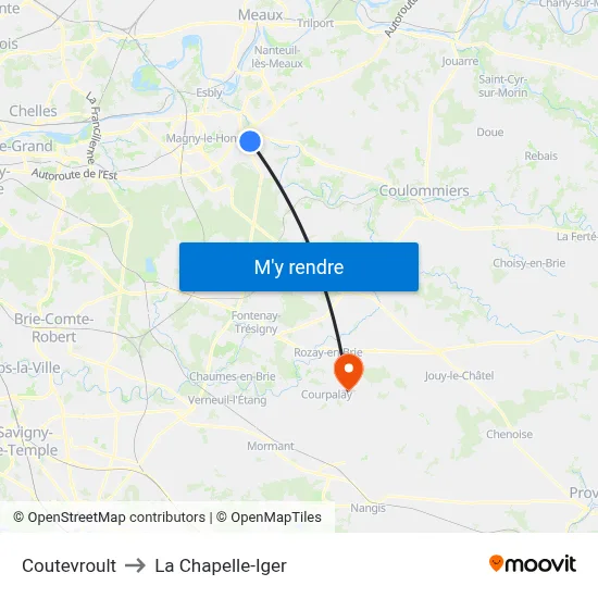 Coutevroult to La Chapelle-Iger map