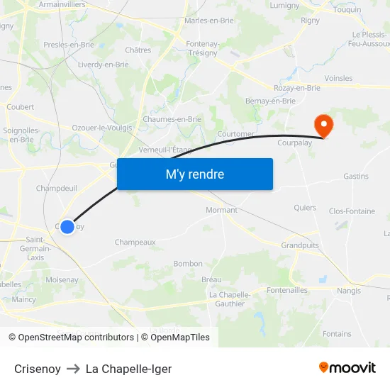 Crisenoy to La Chapelle-Iger map