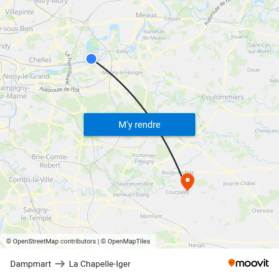 Dampmart to La Chapelle-Iger map