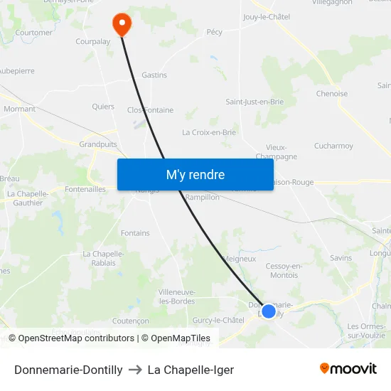 Donnemarie-Dontilly to La Chapelle-Iger map