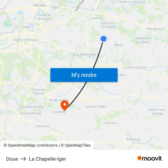 Doue to La Chapelle-Iger map