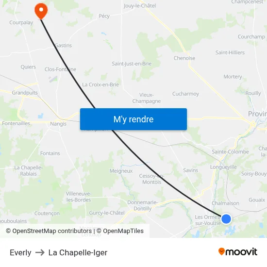 Everly to La Chapelle-Iger map