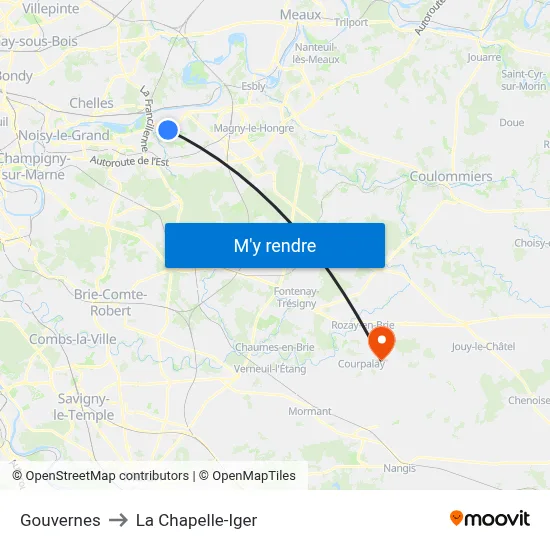 Gouvernes to La Chapelle-Iger map