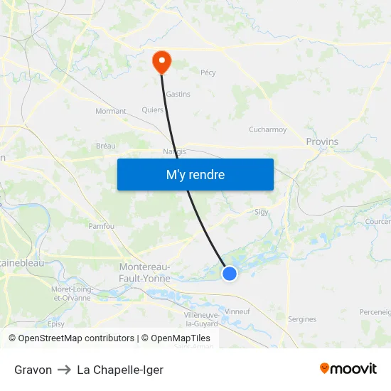 Gravon to La Chapelle-Iger map