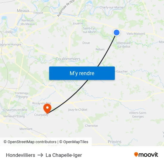 Hondevilliers to La Chapelle-Iger map