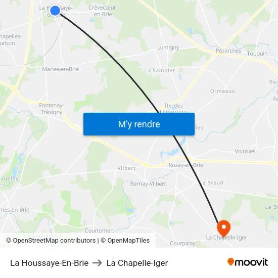 La Houssaye-En-Brie to La Chapelle-Iger map