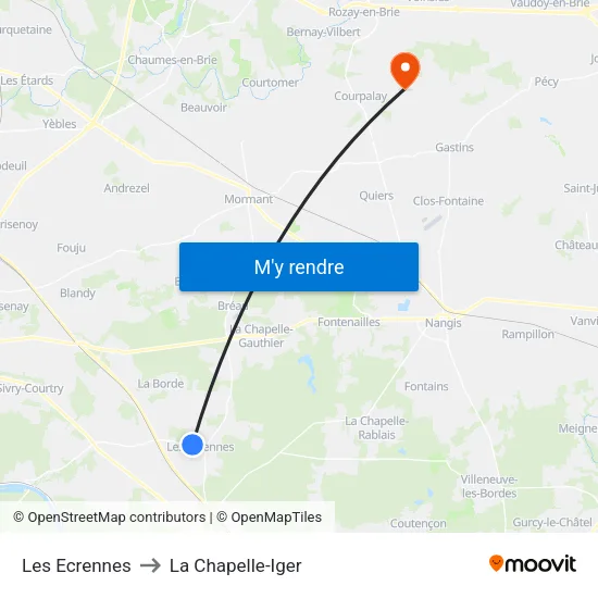 Les Ecrennes to La Chapelle-Iger map
