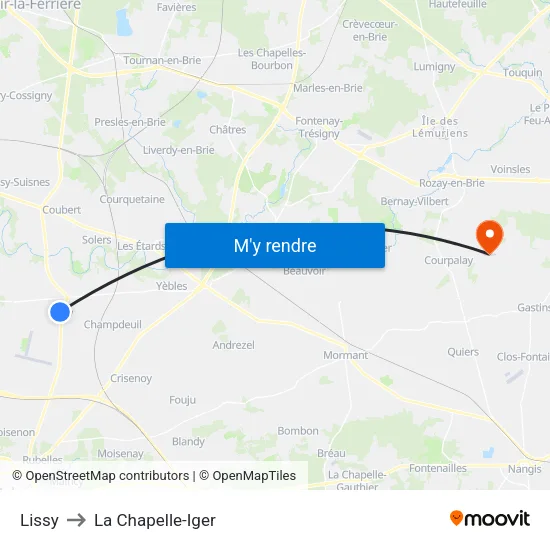 Lissy to La Chapelle-Iger map