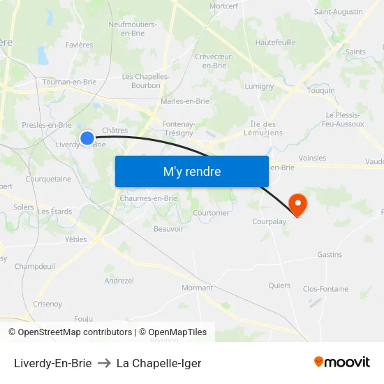 Liverdy-En-Brie to La Chapelle-Iger map