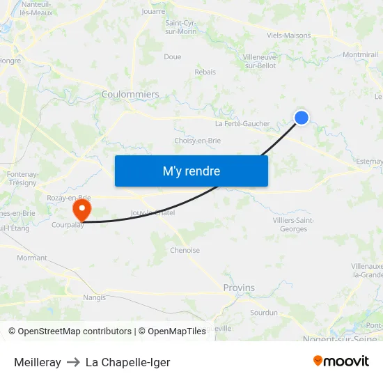 Meilleray to La Chapelle-Iger map