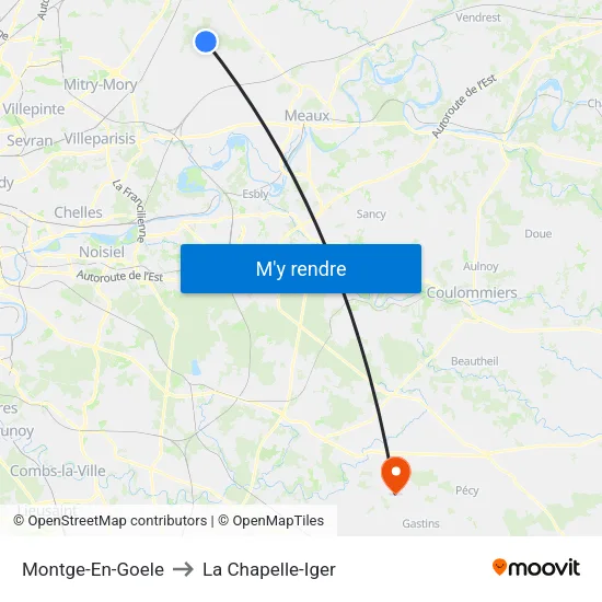 Montge-En-Goele to La Chapelle-Iger map