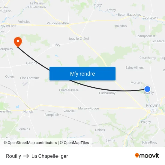 Rouilly to La Chapelle-Iger map