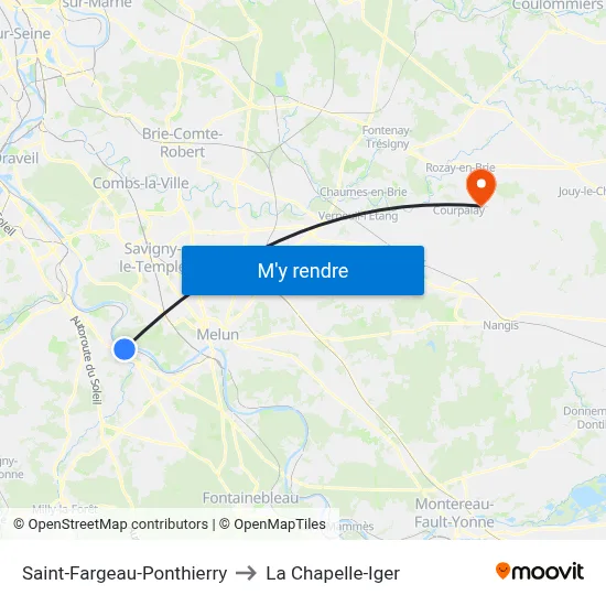 Saint-Fargeau-Ponthierry to La Chapelle-Iger map