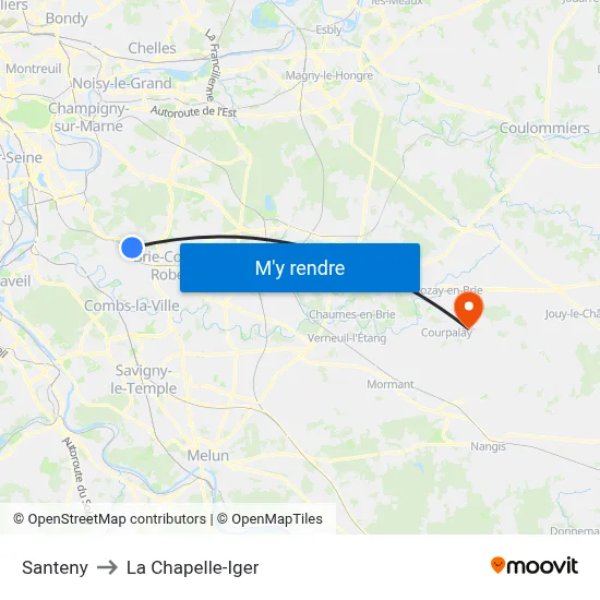Santeny to La Chapelle-Iger map