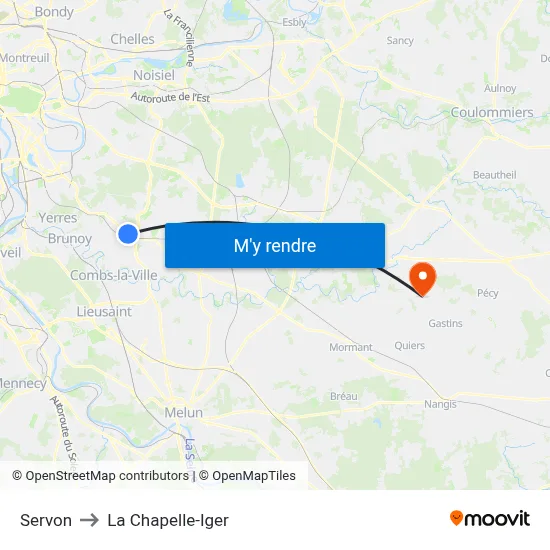 Servon to La Chapelle-Iger map