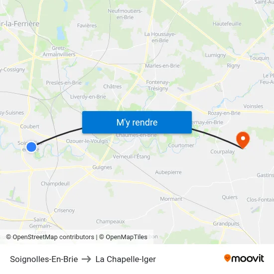 Soignolles-En-Brie to La Chapelle-Iger map