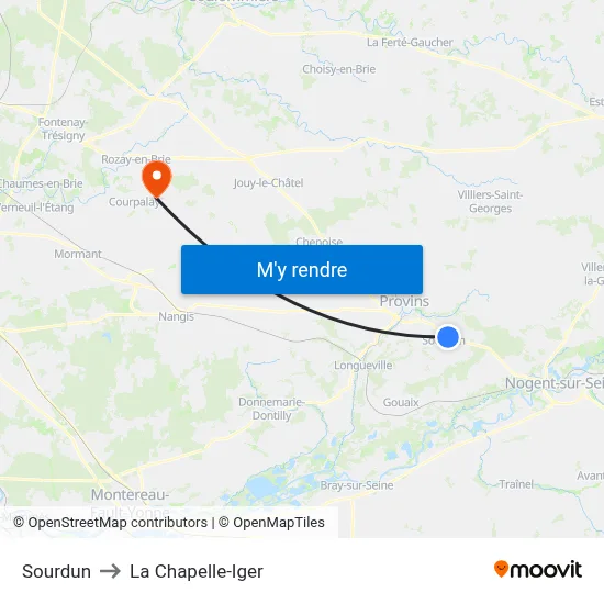 Sourdun to La Chapelle-Iger map