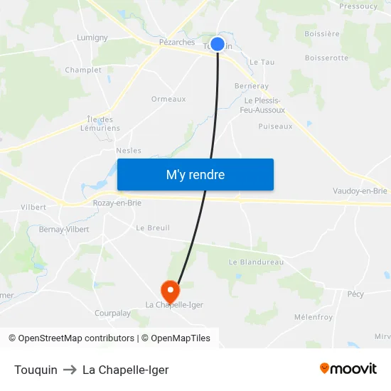 Touquin to La Chapelle-Iger map