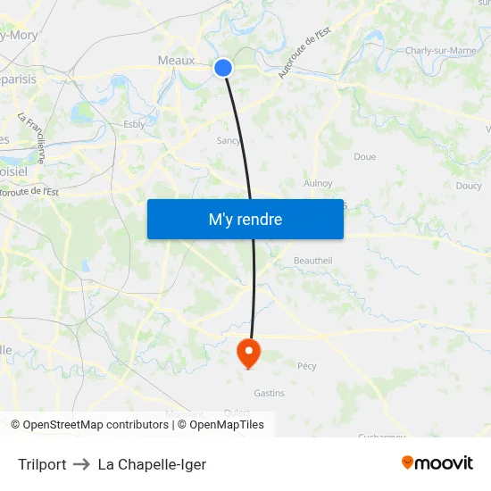 Trilport to La Chapelle-Iger map
