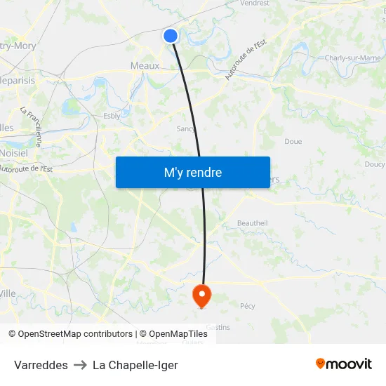 Varreddes to La Chapelle-Iger map