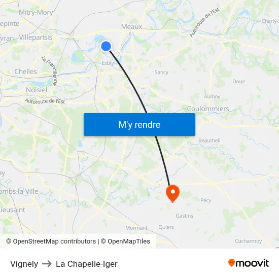 Vignely to La Chapelle-Iger map
