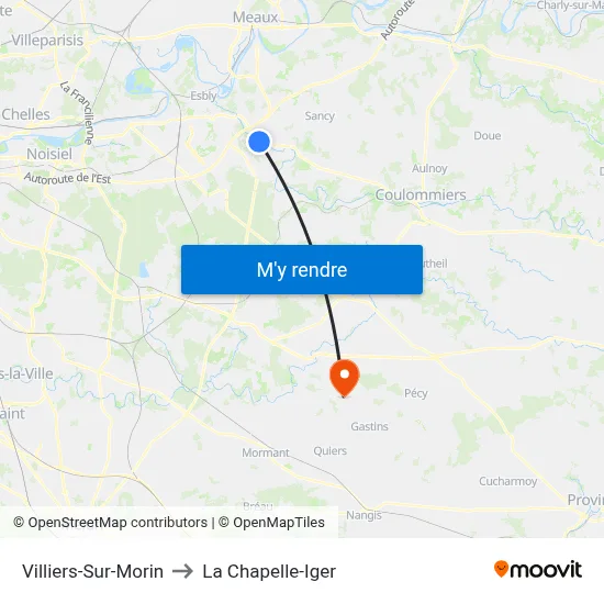 Villiers-Sur-Morin to La Chapelle-Iger map