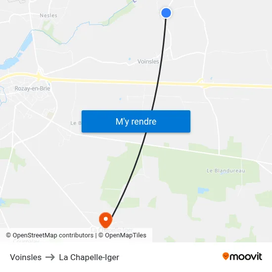 Voinsles to La Chapelle-Iger map