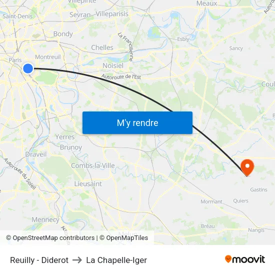 Reuilly - Diderot to La Chapelle-Iger map