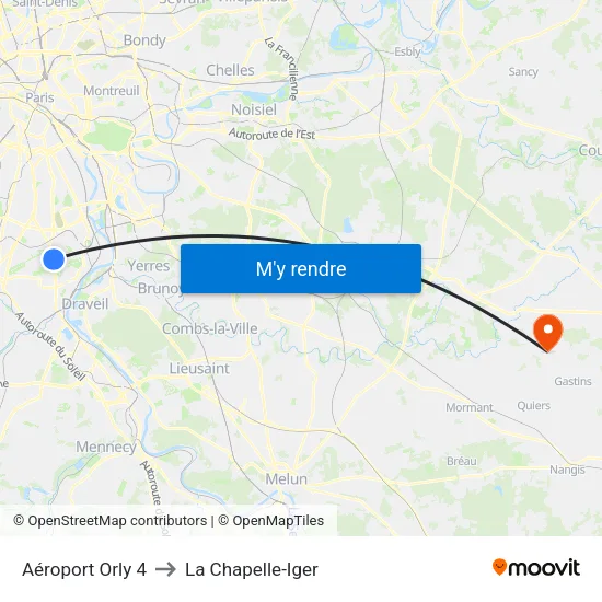 Aéroport Orly 4 to La Chapelle-Iger map