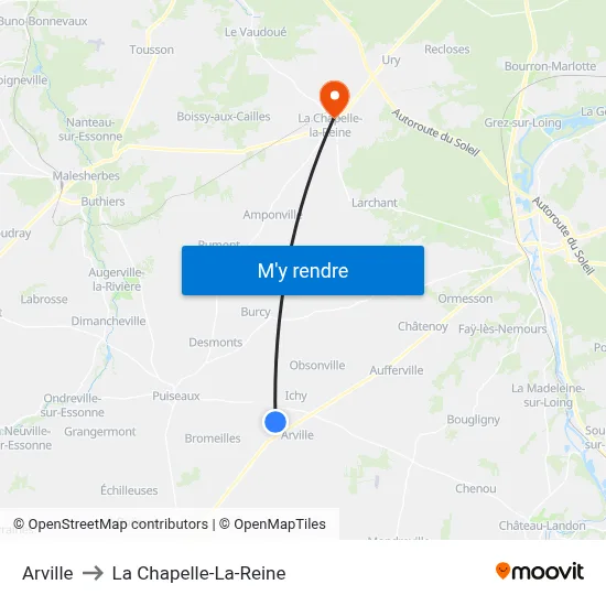 Arville to La Chapelle-La-Reine map